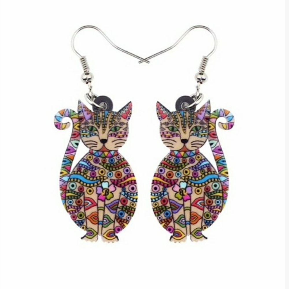 🆕Colourful Resin Mosaic Cat Drop Earrings